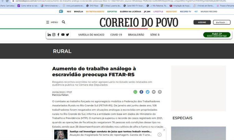 Saiu na Imprensa: Jornal Correio do Povo de Porto Alegre