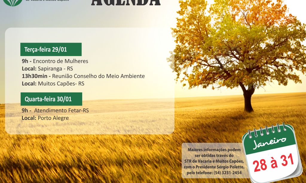 Agenda de 28 a 31 de Janeiro 2019