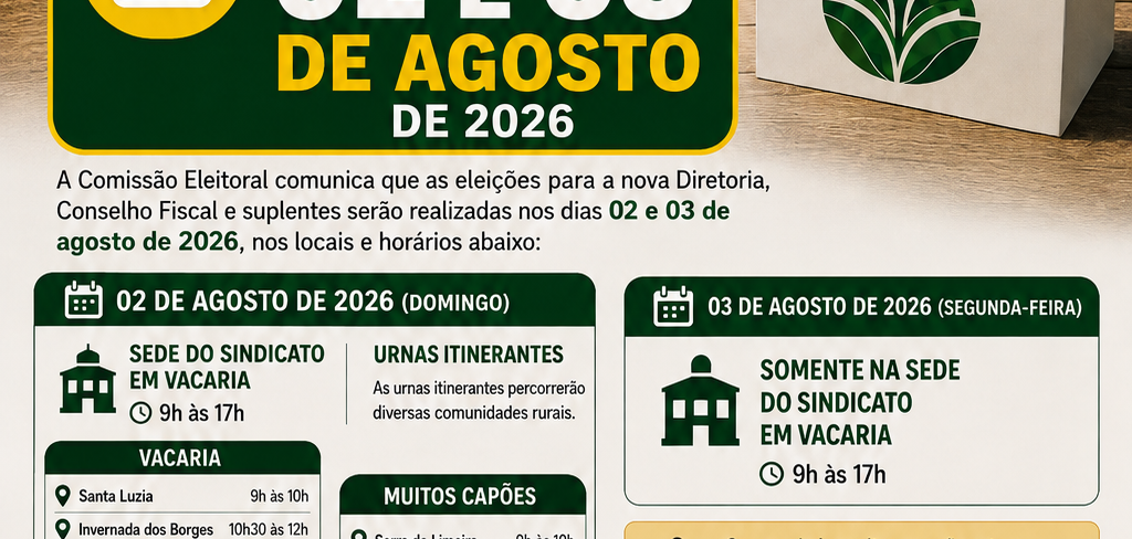 É HOJE E AMANHÃ! PARTICIPE DA ELEIÇÃO DO SEU SINDICATO!