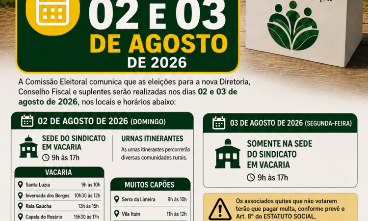 É HOJE E AMANHÃ! PARTICIPE DA ELEIÇÃO DO SEU SINDICATO!